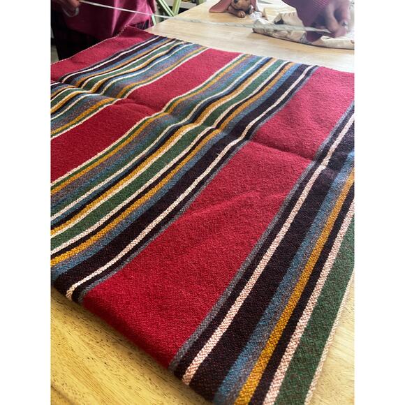 Vintage Kilim Style Natural Wool Blanket Sundance Catalogue Co. Striped - Picture 4 of 5